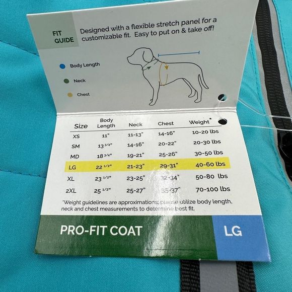 NWT!! Furhaven Dog Coat Water-Repellent Pro-Fit Active Jacket, Aquamarine, Large - Picture 8 of 14